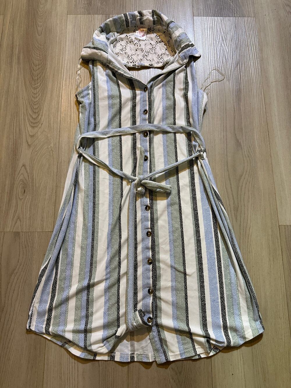 No Boundaries Striped Sleeveless Shirt Dress Medium 7-9 Blue Green Lace Back